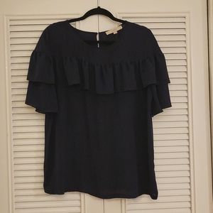 LOFT Navy Blue Ruffle Top, Size L